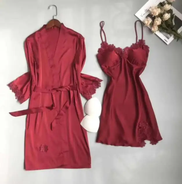 Кружевное Ночное платье и халат комплект из 2 предметов Свадебный кружевное с