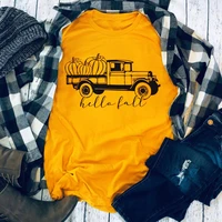 hello fall rustic truck mustard t shirt stylish women graphic 100cotton tee top vintage unisex oversized grunge workout tshirt