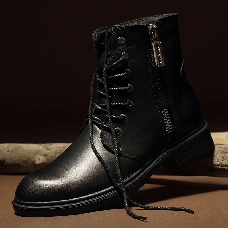 

Ботинки мужские зимние с плюшевой подкладкой, модные повседневные ботильоны, прочные, на шнуровке, натуральная кожа