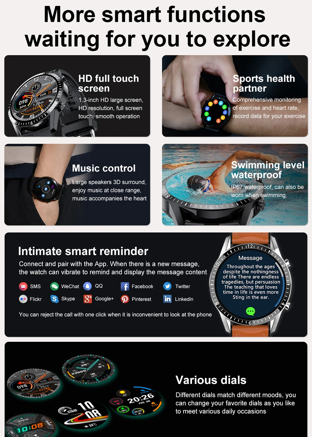 2021 smart watch men bluetooth call music player heart rate ip67 waterproof fitness smartwatch for huawei android ios watches free global shipping