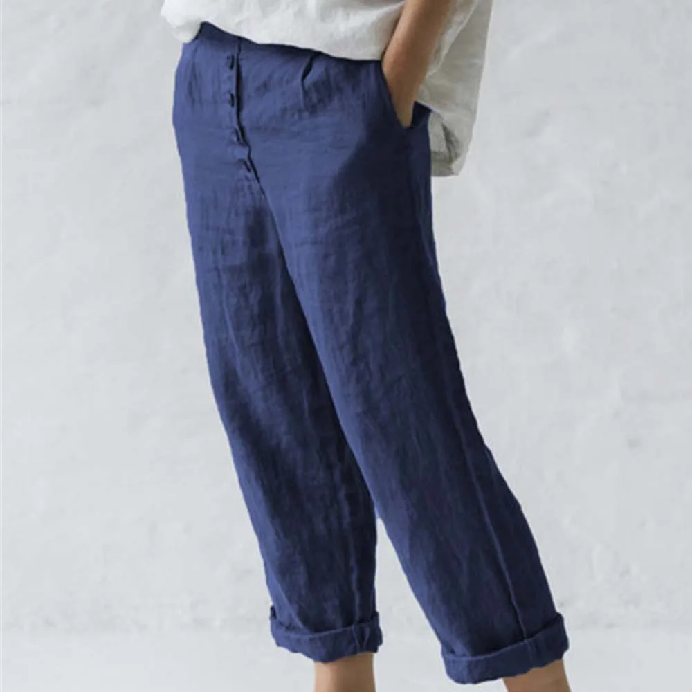 

Casual linen Pants For Women Summer women's pocket button casual Long trousers Oversized S-3XL