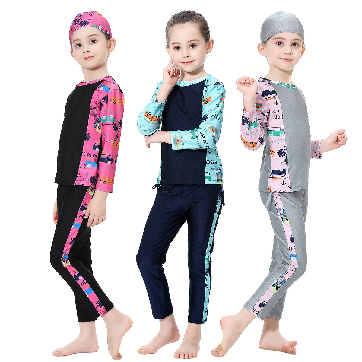 

Arab Girls Muslim Swimwear Islamic Children Three-piece Suits Modest Swimsuits Islam Beach Wear Hijab Swimming Diving Burkinis