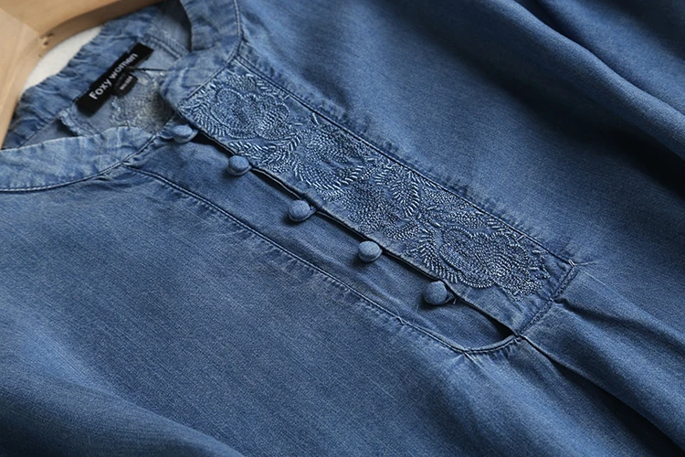 Лето 2020 новое ретро платье с вышивкой тонкое свободное джинсовое средней