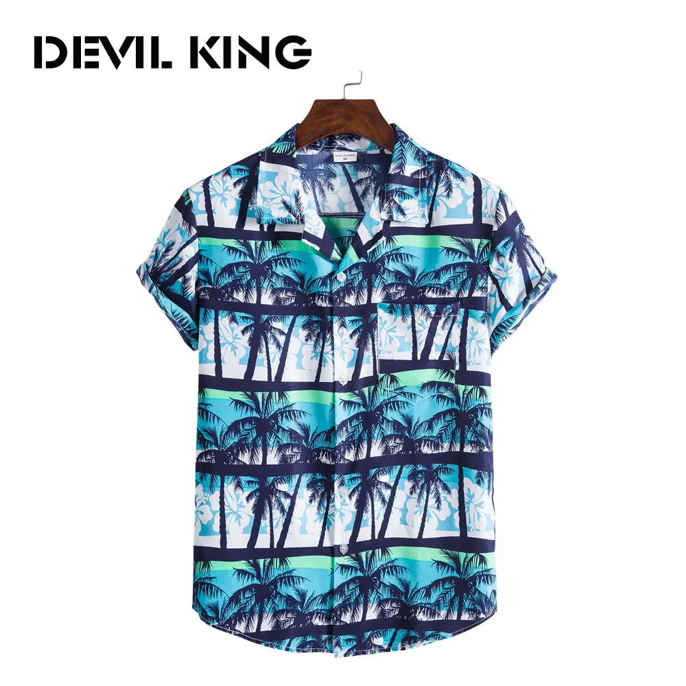 

DEVIL KING Men's New Hawaiian Style Short-sleeved Printed Shirt #XH21