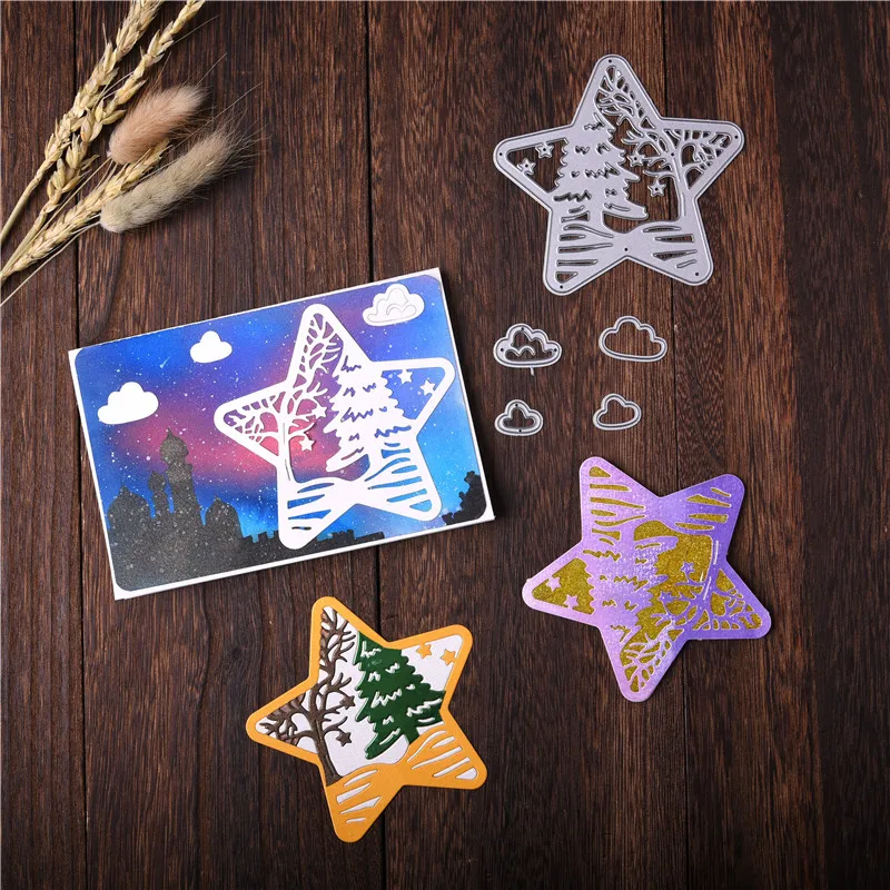 

YaMinSanNiO Star Dies River Trees Metal Cutting Dies for Card Making Scrapbooking Embossing Cuts Stencil Craft Dies Dropshipping