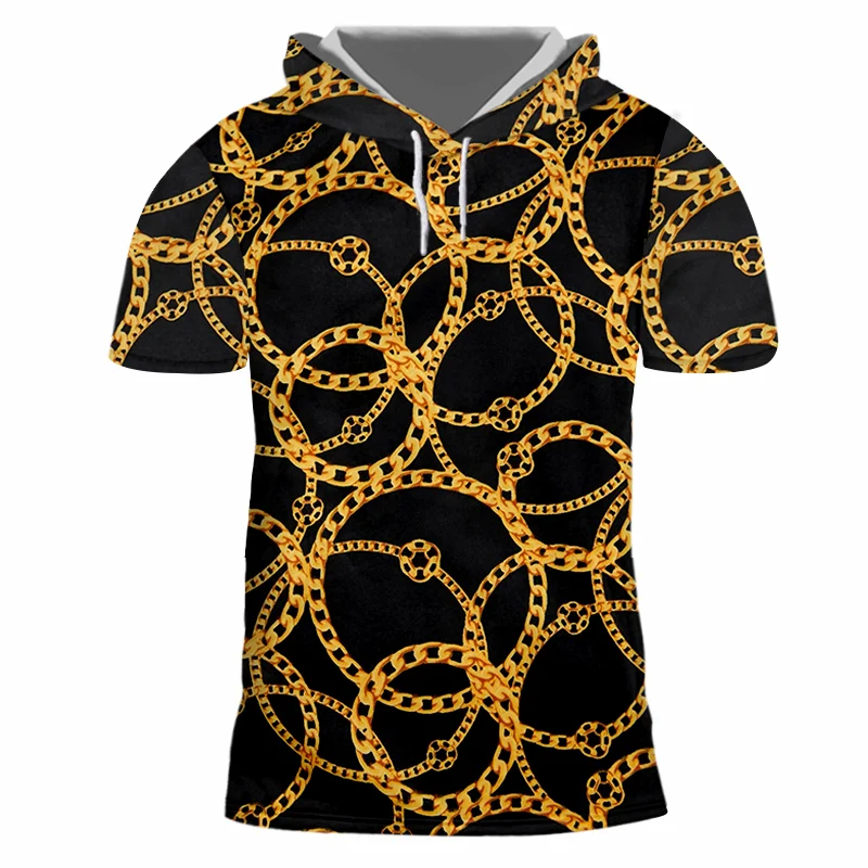 

Baroque shirts Hoodie Luxury Gold Chain 3D Printing Men's Sports Oversize Pullover Short Sleeve Street Style Circle Dropshipping