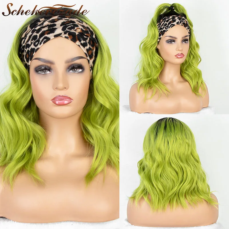 

Scheherezade Short Bob Headband Synthetic Wigs Heat Resistant Fiber Green Synthetic Wig For Women Full Machine Made Cosplay Wigs