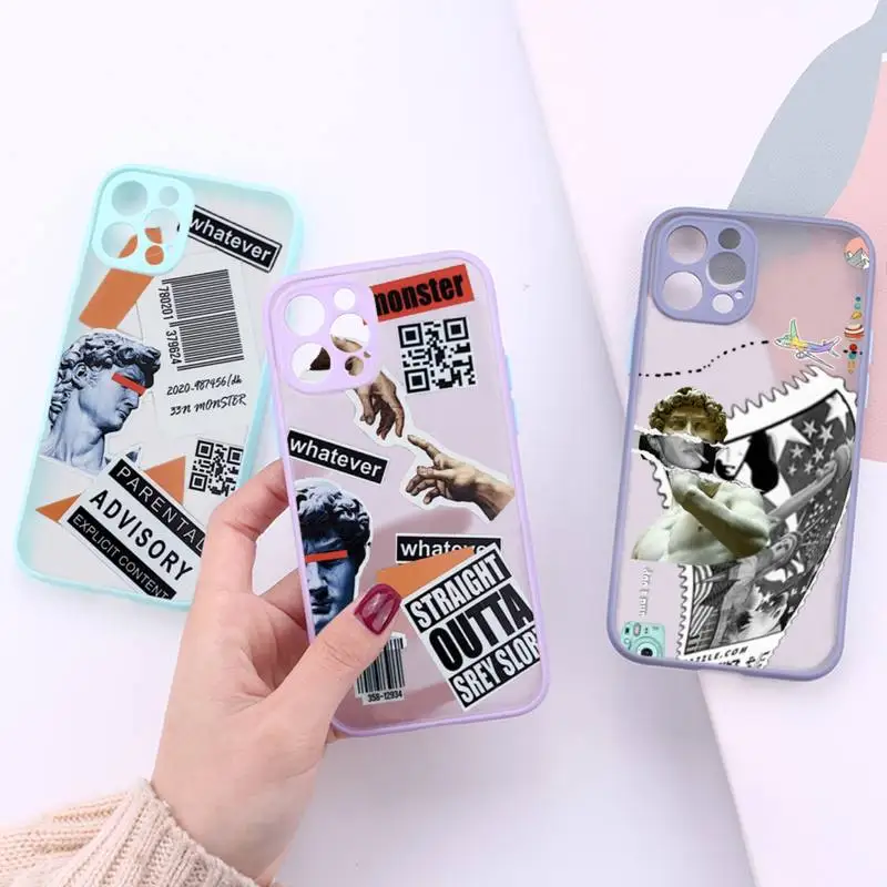 

Art Aesthetic David Mona Lisa Phone Case For iPhone 13 12 11 Mini Pro XR XS Max 7 8 Plus X Matte transparent Purple Back Cover