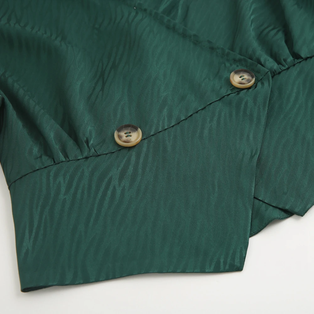 

Vintage Puff Long SleeveButton Women Blouses Shirt Mujer Sexy Deep V Neck Green Blouse Shirt Wrap Peplem OL Feminino Bluas Mujer