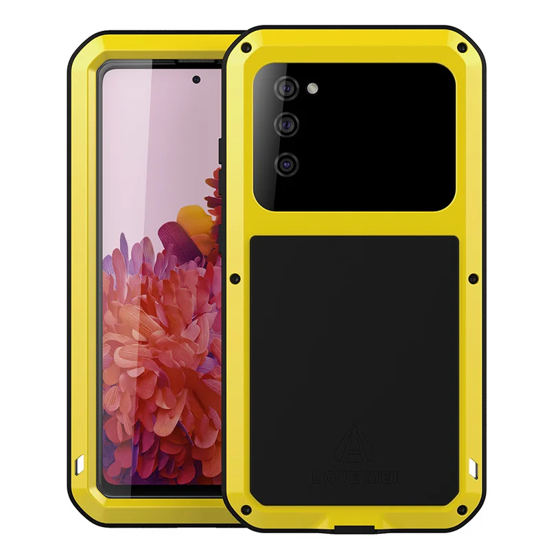 Для Galaxy S20 FE S21 S21Plus S21Ultra чехол Lovemei алюминиевый металл + стекло Gorilla Shock Drop Heavy Duty