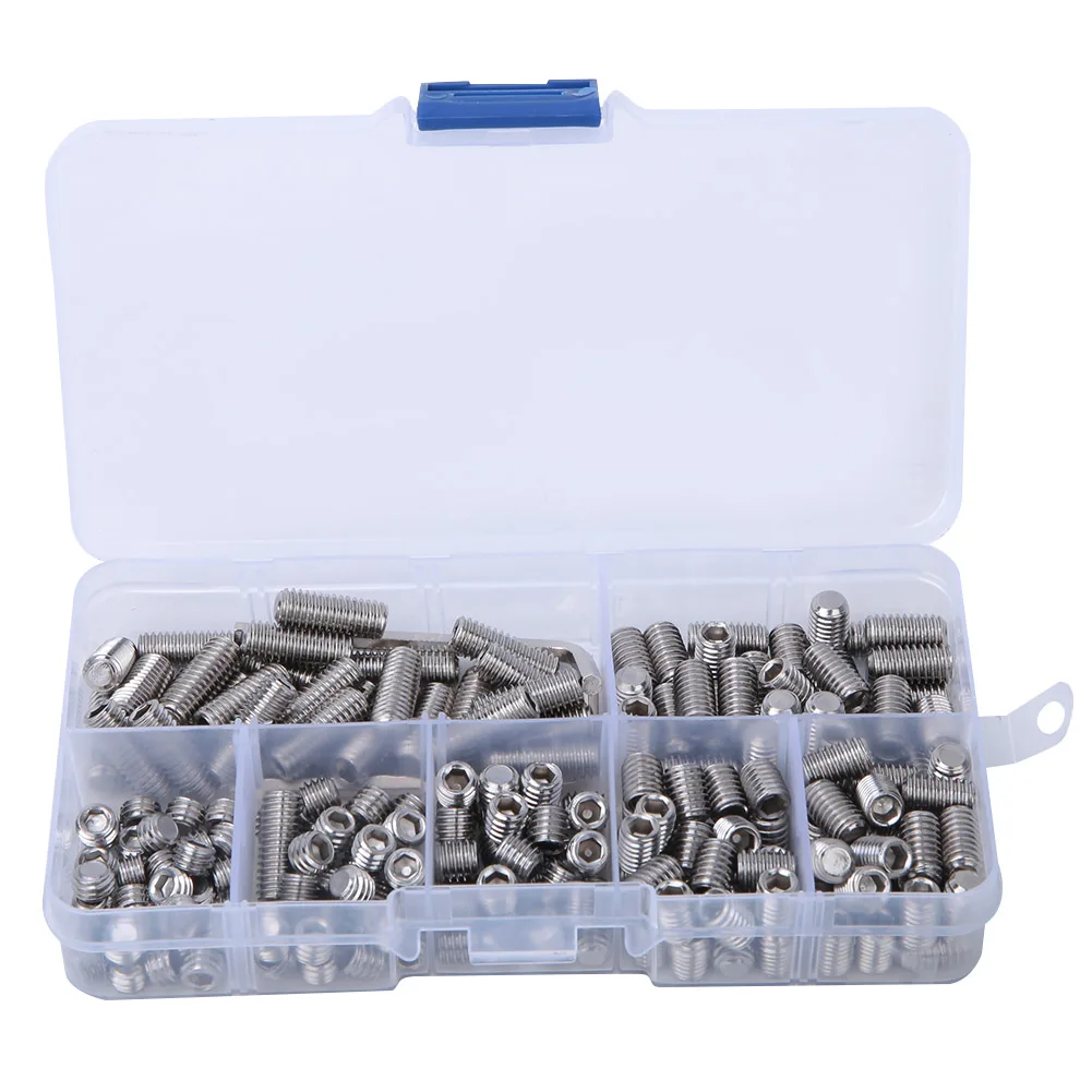 

212pcs M6 Hex Socket Flat Point Set Screw 304 Stainless Steel Grub Screw with Hex Wrench