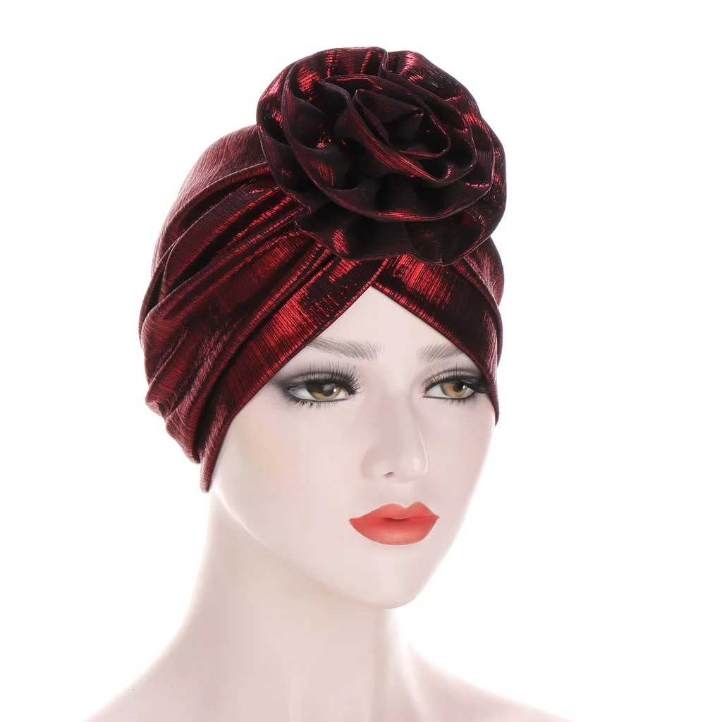 

New style bright silk applique fashion decoration Muslim women's turban hat Arabian Abaya Baotou hat Islamic noble worship hat