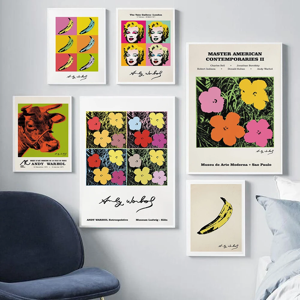 

Andy Warhol Colorful Banana Flower Posters Cattle Cow Classic Canvas Painting and Prints Pop Wall Art Pictures Living Room Decor