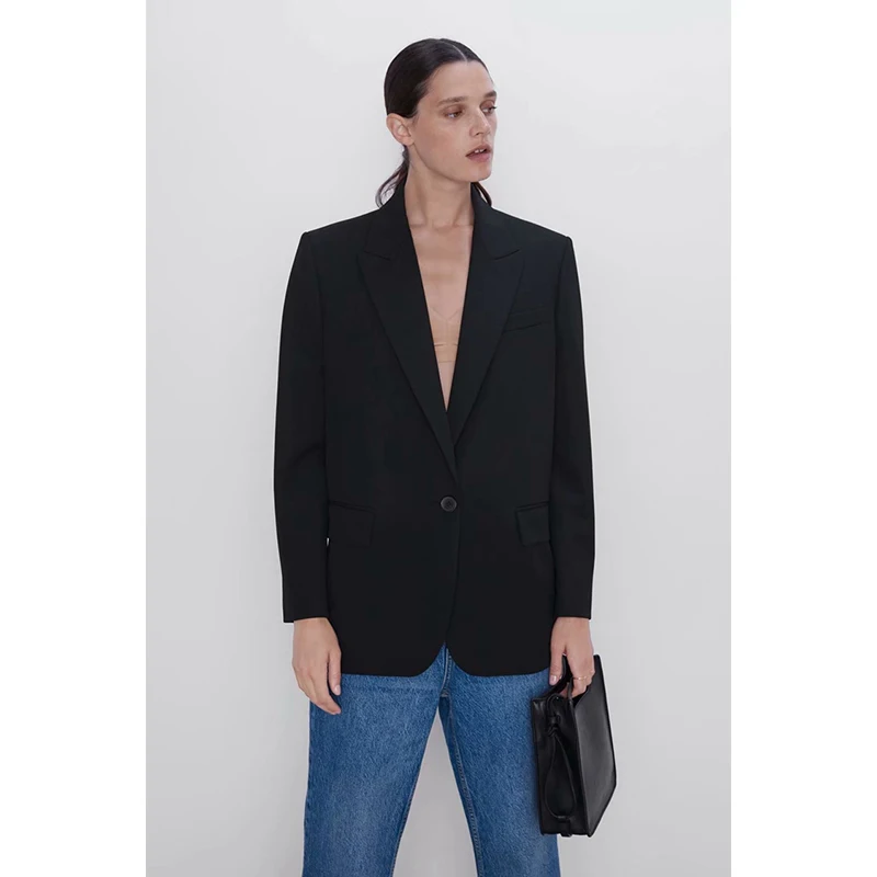 

OLOMM Long Sleeve Casual Jacket Women Autumn Solid Single Button Suit Coat Elegant Notched Work Square Collar Clothes For Female