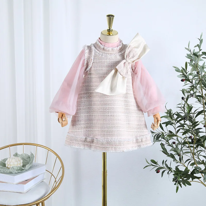 Комплект с юбкой для девочек Новинка 2019 г. осенний модный твидовый топ на