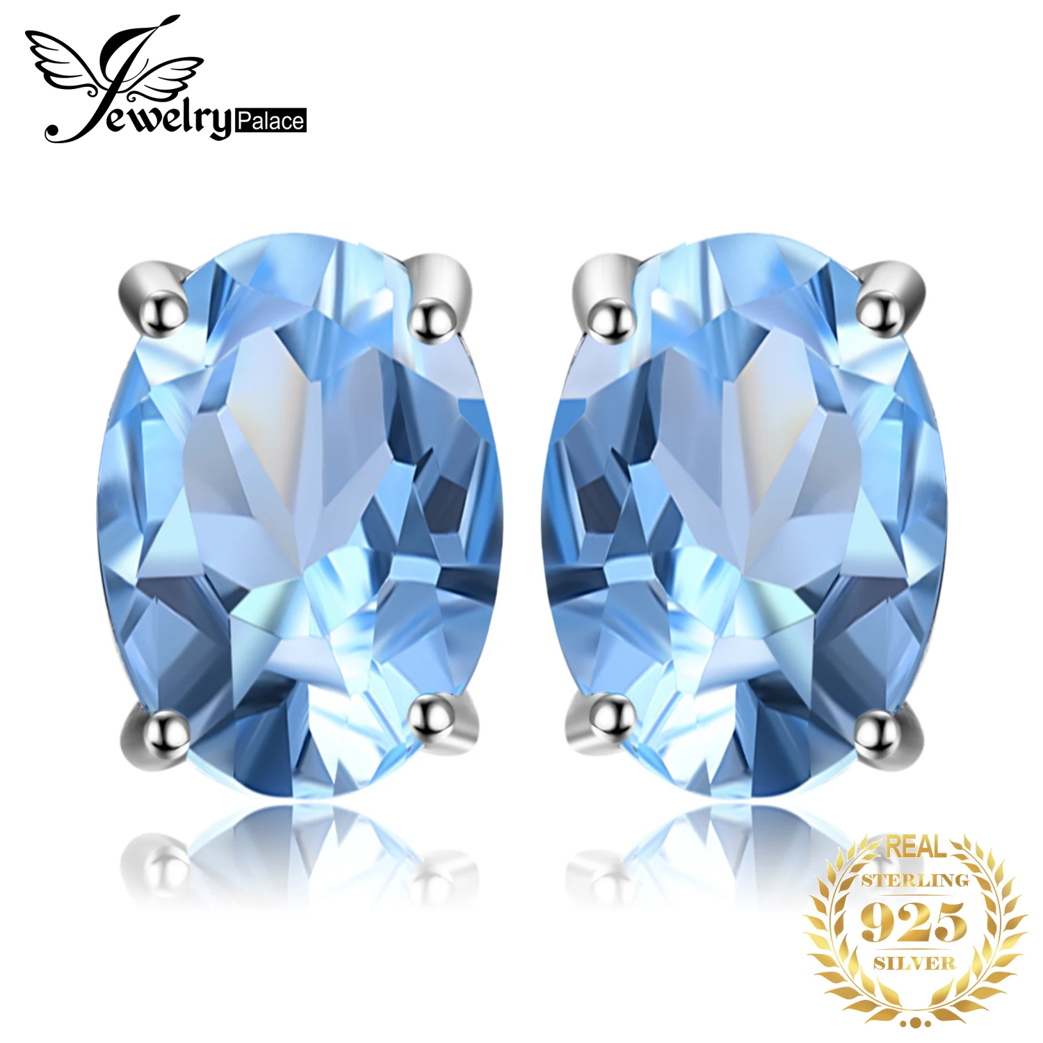 Jewelrypalace Овальный 1.9ct Природный Голубой топаз камень Серьги-гвоздики твердых стерлингового серебра 925 Красивые ювелирные изделия для Для женщин