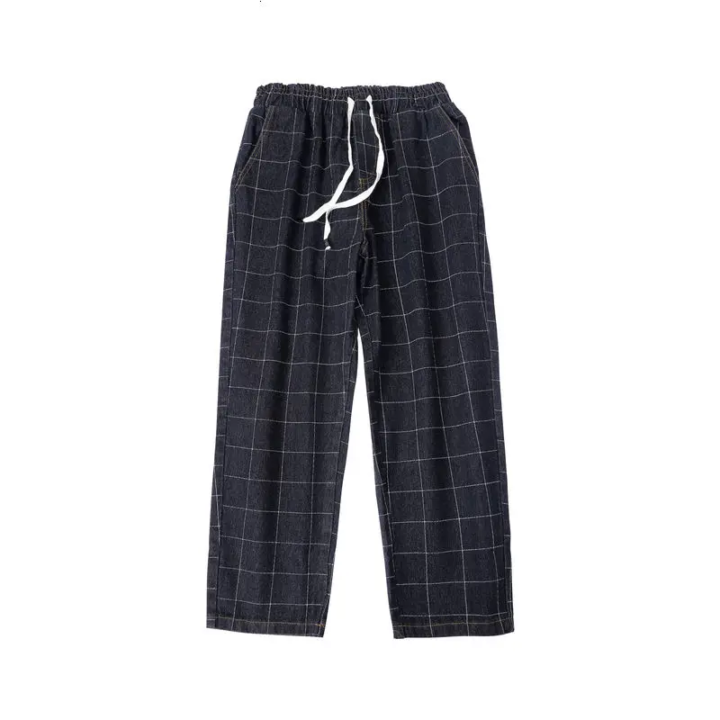 

Men's jeans 2020 autumn and winter new plaid nine-point loose denim wide-leg pants young people fashion trend men's clothing