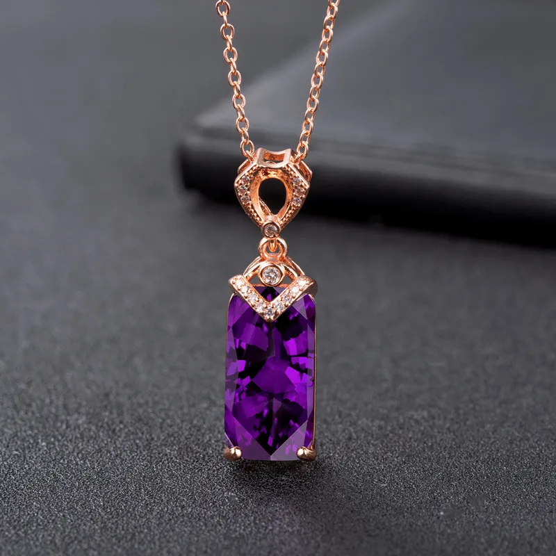 

18k Yellow Gold natural amethyst Pendant Necklace For Women Love Clavicle Chain Gold Necklace Valentine's Day Fine Jewelry Gift