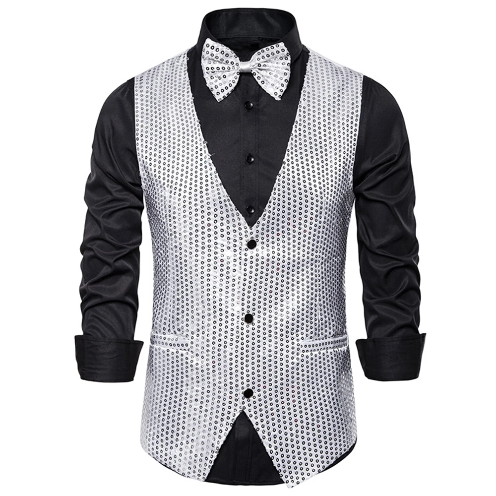 Adisputent 2019 мужские Искрящиеся с блестками жилет Slim Fit костюм юбкой для сцены ужин