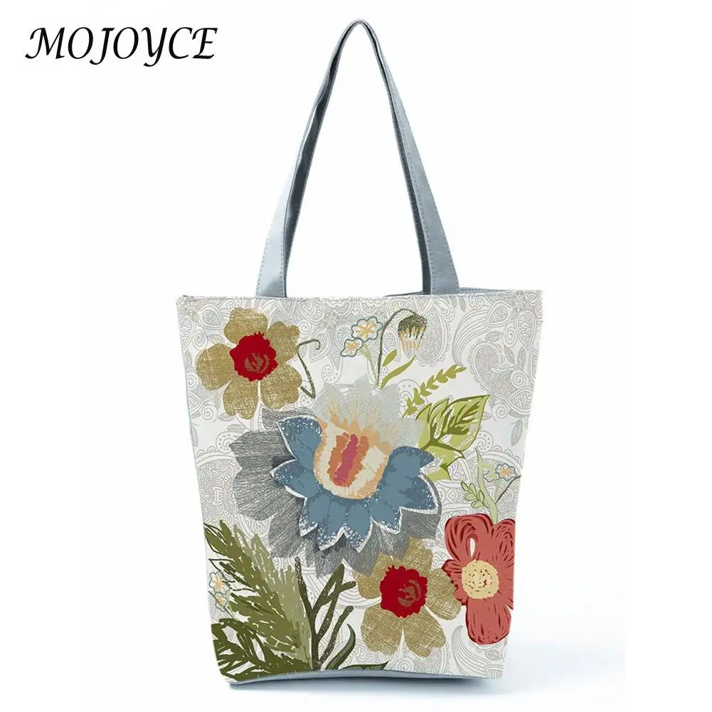 Сумка на плечо женская с цветочным принтом мягкая вместительная сумочка-тоут