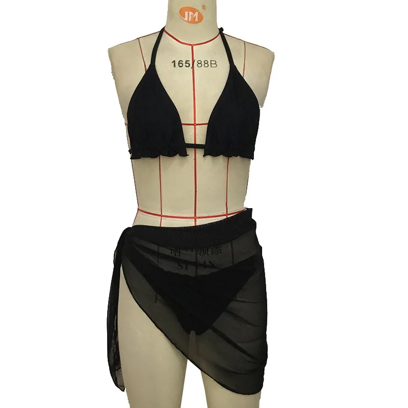 

2021 Bikini New Strap Sexy Close-Fitting Leopard Print Three-Piece Trousers Skirt Split Swimsuit Women Swimwear Beachwear