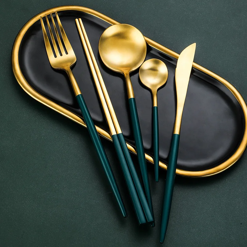 

Silverware Dinnerware Set Matte Flatware Set Kitchen Dining Spoon Fork Knife Chopsticks Kit 18/10 Stainless Steel Tableware Sets