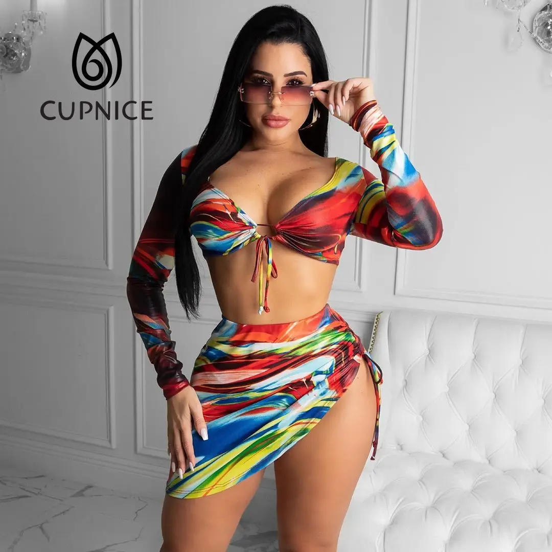 

CUPNICE сексуальная девушка peachtan с длинным рукавом комплект бикини из 3 частей Женская одежда для купания