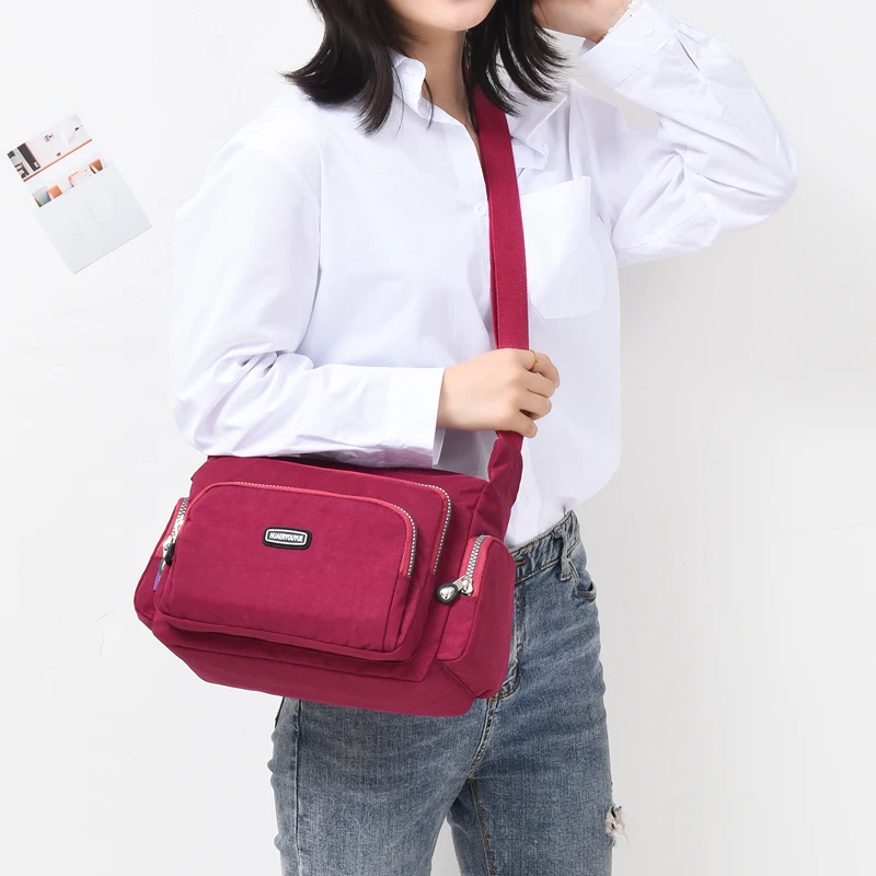 Women Waterproof Nylon Crossbody Bags Travel School Message Bag For Female Ladies Solid Zipper Pack Tote Shoulder Bag Handbag