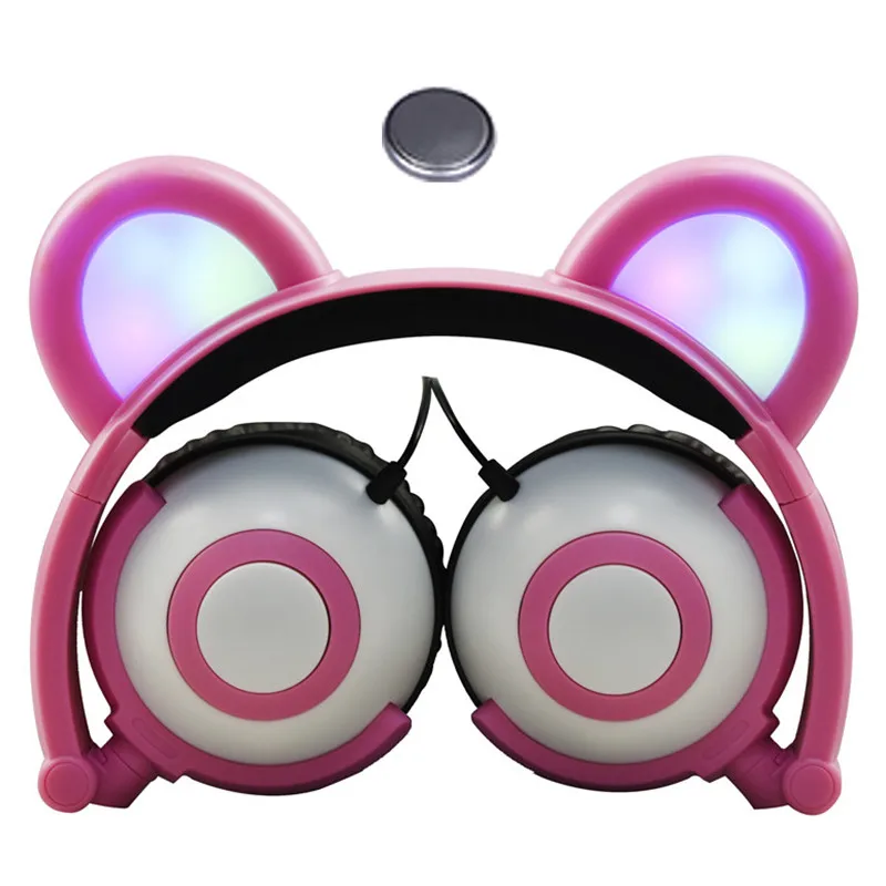 BF02-Pink LIMSON Проводная складная детская гарнитура, стереонаушники, светодиодный, мигающий, разъем 3,5 мм, детские наушники в виде животного медведя - Цвет: BF02-Pink
