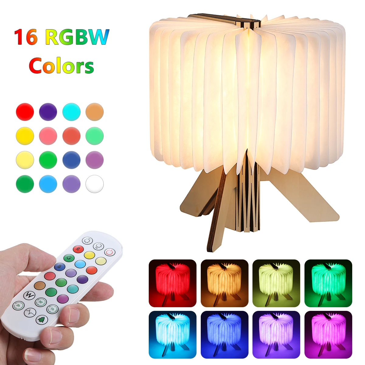 

Tomshine складной светодиодный светильник для книг, настольная лампа с регулируемой яркостью, 16 цветов и функция таймера, прикроватный ночник с...