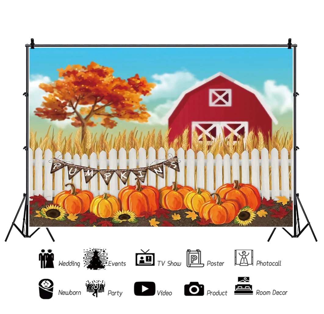 Виниловый фон для студийной фотосъемки новорожденных с осенней фермой сарая