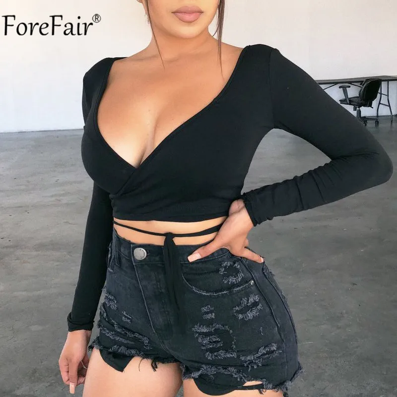 Женская облегающая футболка с запахом Forefair элегантный повседневный укороченный