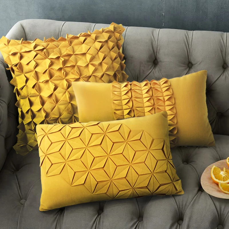 

45*45cm/50x30cm Creative Yellow Flowers Waist Pillow Cover Stereo Pleats Decorative Ruffles Cushion Pillowcase Sofa