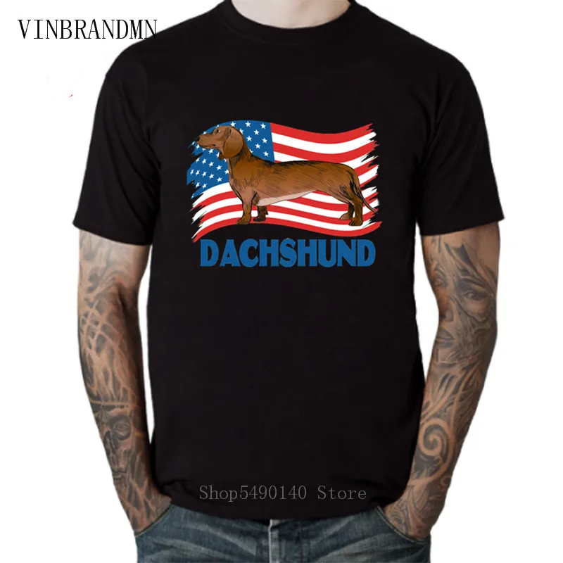 Фото Дизайнерская футболка с американским флагом такса хипстерская коротким рукавом