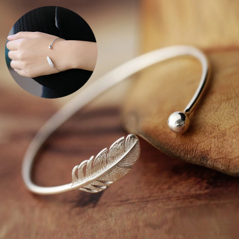 

Fashion Bracelet Simplicity Ball Cuff Bangle Elegant Style Accessories Silver Feather Adjustable Opening Bracelet Jewelry