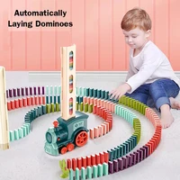 gsf kids electric domino train car set sound light automatic laying dominoes brick blocks game educational diy toy automatic toy