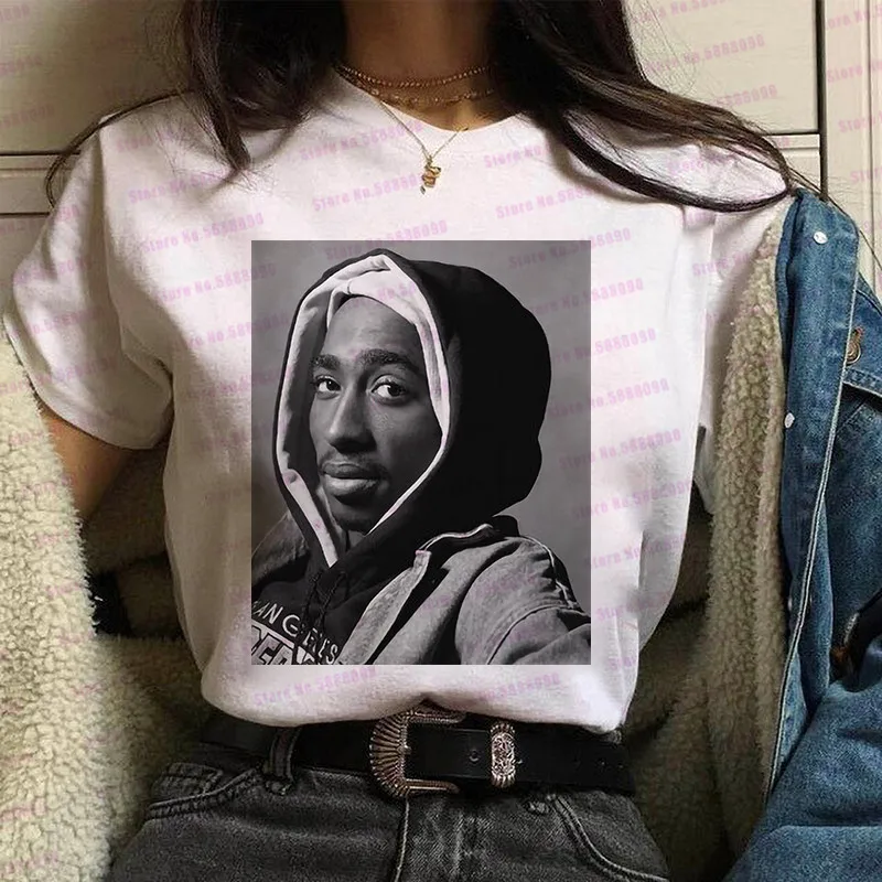 

Fashion Tupac Shakur t shirt women harajuku funny 2pac oil painting T-shirt Casual Short Sleeves Hip Hop Crown graphic Tops Tees