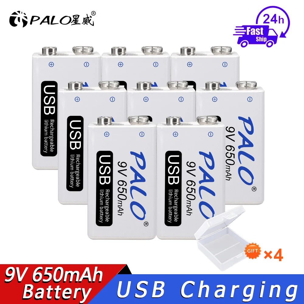 PALO Micro USB 9 Вольт литий-ионная аккумуляторная батарея 6F22 V литий-ионные литиевые