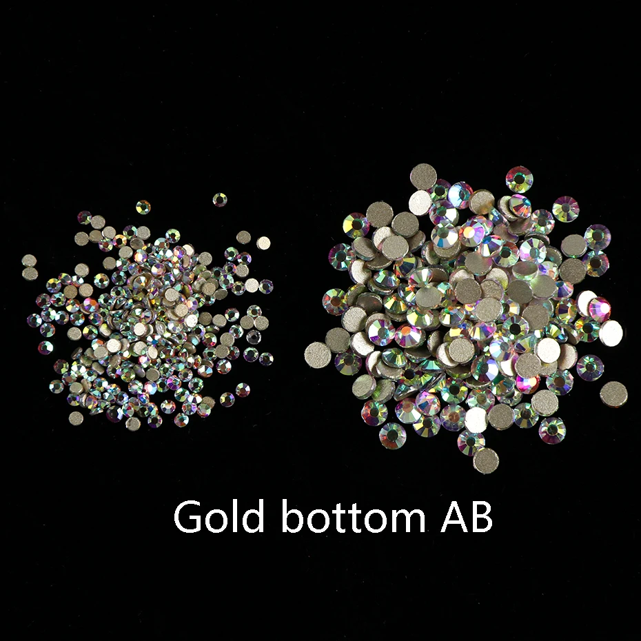 AB Gold Base 1440 шт Сияющие смешанные размеры Diamonds бриллианты для ногтей 3D Хрустальная с плоской стороной художественное украшение Белое золото AB дизайн ногтя маникюрные LY1049 - Цвет: AB Gold Base