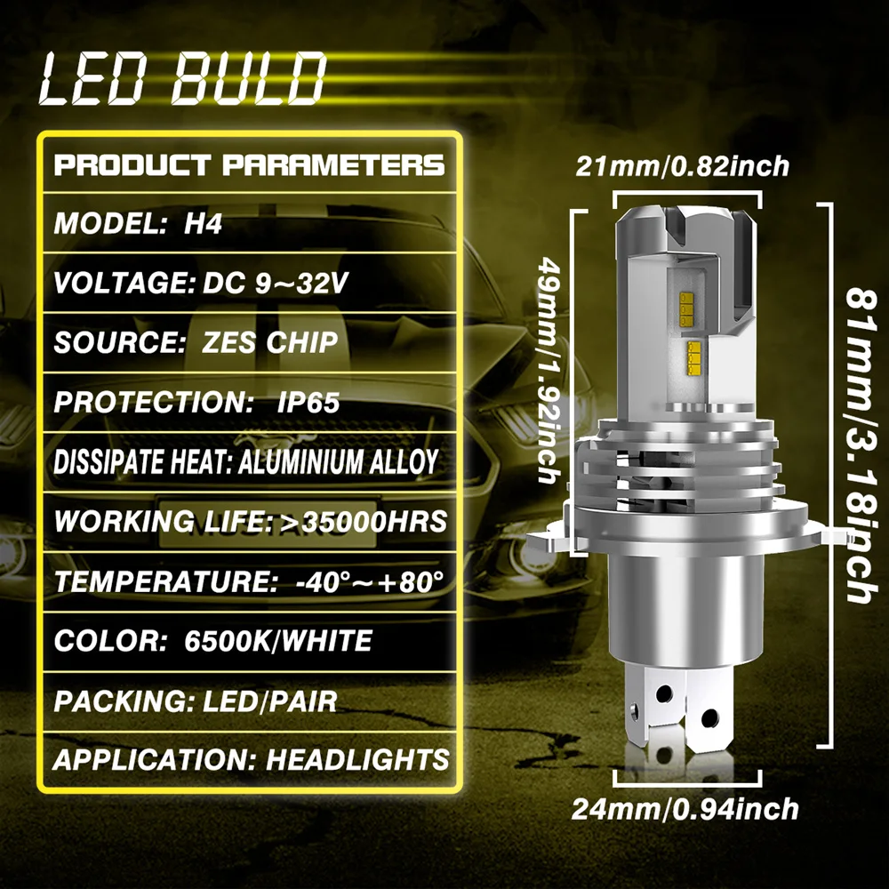 Автомобильные светодиодные лампы 2 шт. H4 Hi Lo новый дизайн 1:1 мини светодиод машины