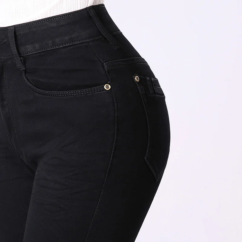 Высокое качество осень зима джинсы женские с высокой талией темно синие скинни