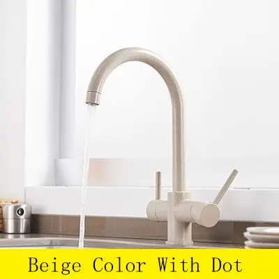 Beige color with dot Хромированные Кухонные смесители с поворотом на 360 градусов, 3 варианта фильтра для воды, водопроводные краны, твердая латунь, кухонная раковина, кран, смеситель для воды, CF-0181 - Цвет: Beige color with dot