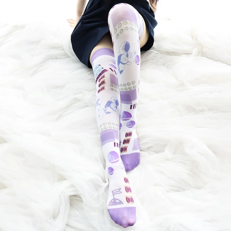Japanese Sexy Cute Women's Stockings Gothic Lolita Girls Anime Long Socks Over Knee Thigh High Socks Harajuku Print Tights New