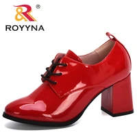 royyna 2020 new arrival classic wedding shoes woman patent leather pumps ladies high heel designer brand chunky heels footwear