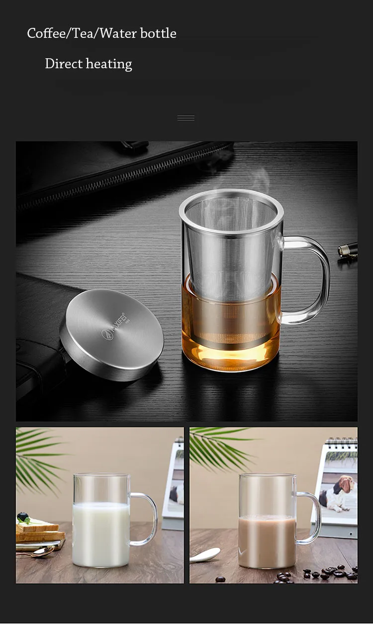 Curge Стекло Чай Кубок кружки с крышкой Чай Infuser стеклянный, с двойными стенками чашка для Кофе бутылка-термос для стакан для воды Стекло бутылка для воды