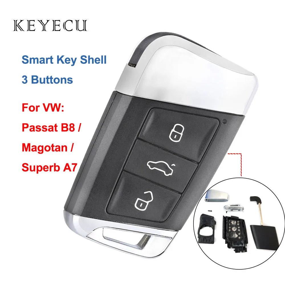 

3-кнопочный умный пульт дистанционного управления Keyecu для автомобильного ключа корпус для VW для Volkswagen Passat B8 2015 2016 2017 2018, Magotan, Superb A7