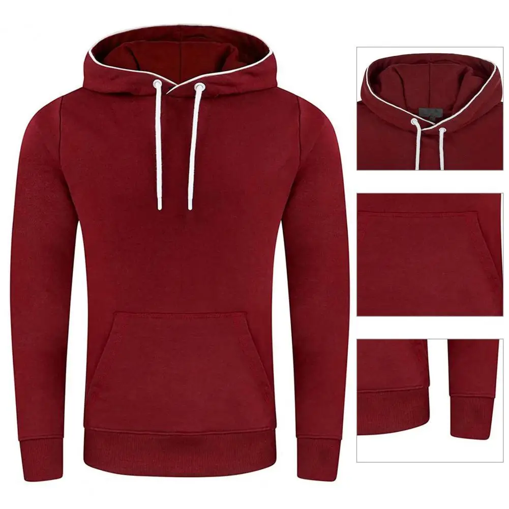 

Men Sweatshirt Warm Trendy Coldproof Hooded Elastic Male Pullover Sweatshirt