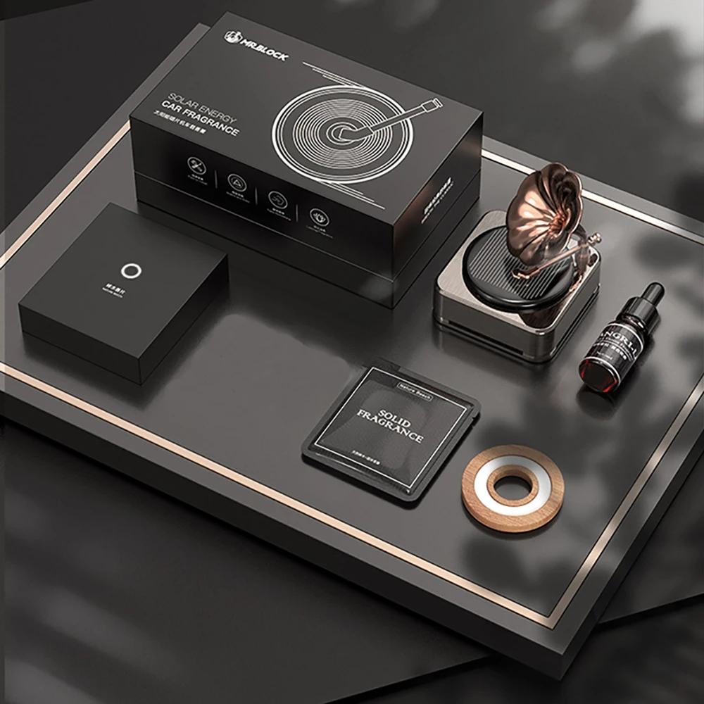 

Car Air Freshener Solar Antique phonograph style Energy Record Player Rotating Perfume Fragrance For Cars Accessories Interior