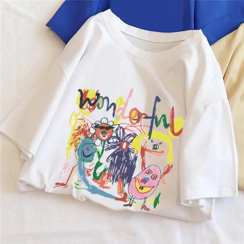 

2021 Fashion Women T-Shirts Graffiti Print Punk Clothing Graphic Tee Plus Size Top Female Short Sleeve Creative Home Clothes