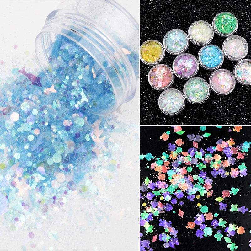 

Mixed 3D Nail Sequin Round And Star Shape Dream Powders Colorful Flakes Mermaid Shinny DIY Sliders Dust For Nail Art Decorations